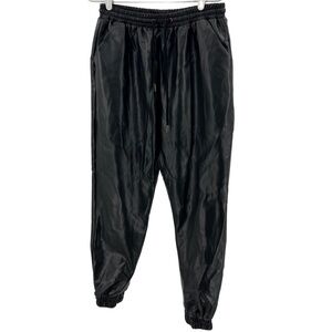 Mittoshop faux leather M black joggers pull on casual drawstring fall winter